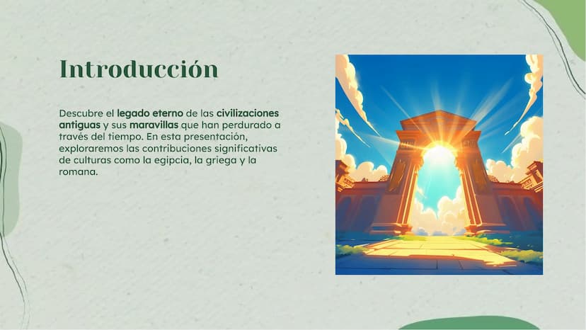 El legado eterno:
Maravillas de las
civilizaciones antiguas Introducción
Descubre el legado eterno de las civilizaciones
antiguas y sus mara