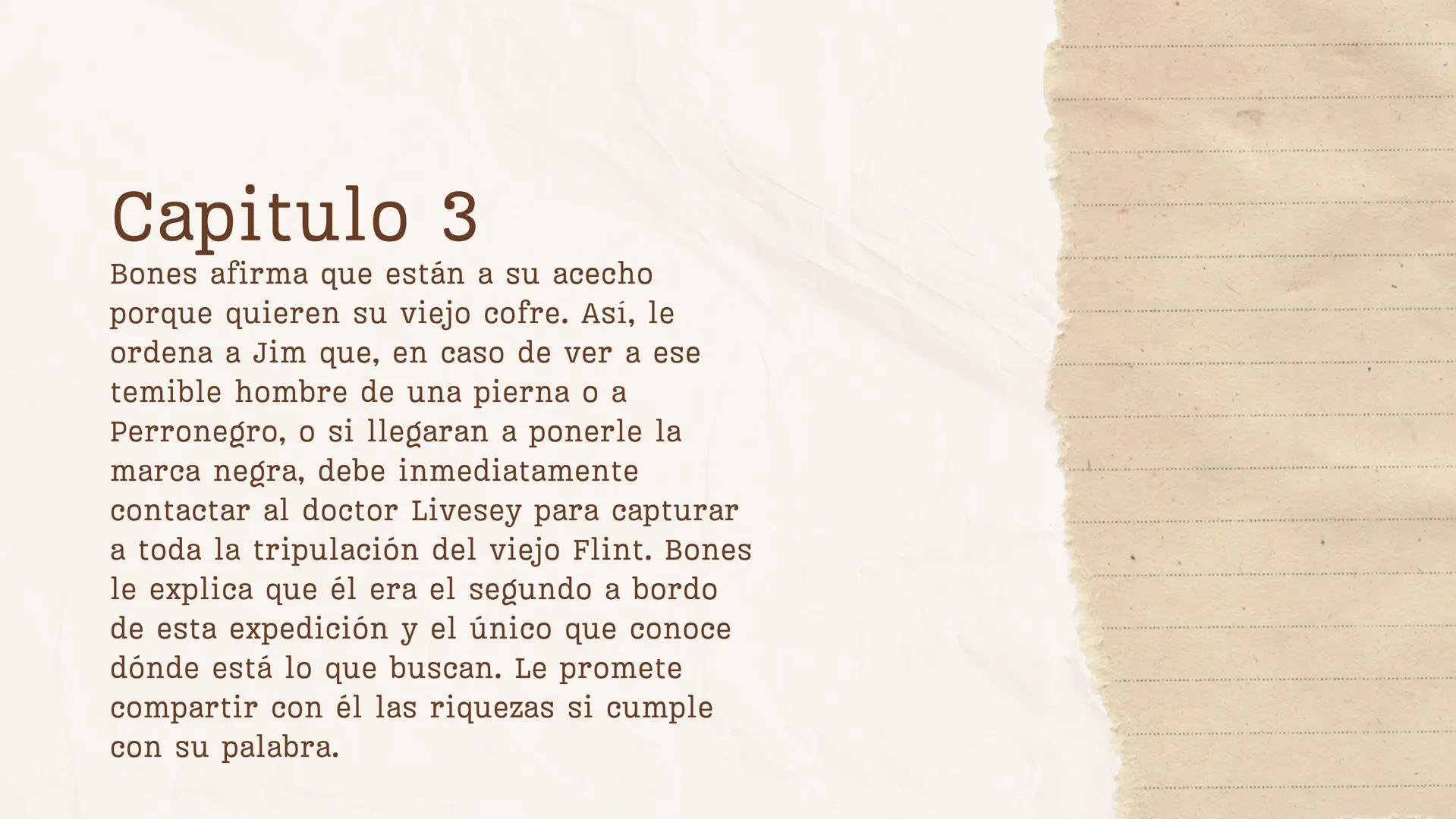 # La isla del
tesoro ## Capitulo 3

Al mediodía, Jim se acerca a la habitación de Billy Bones
con sus medicinas. El capitán intenta sobornar