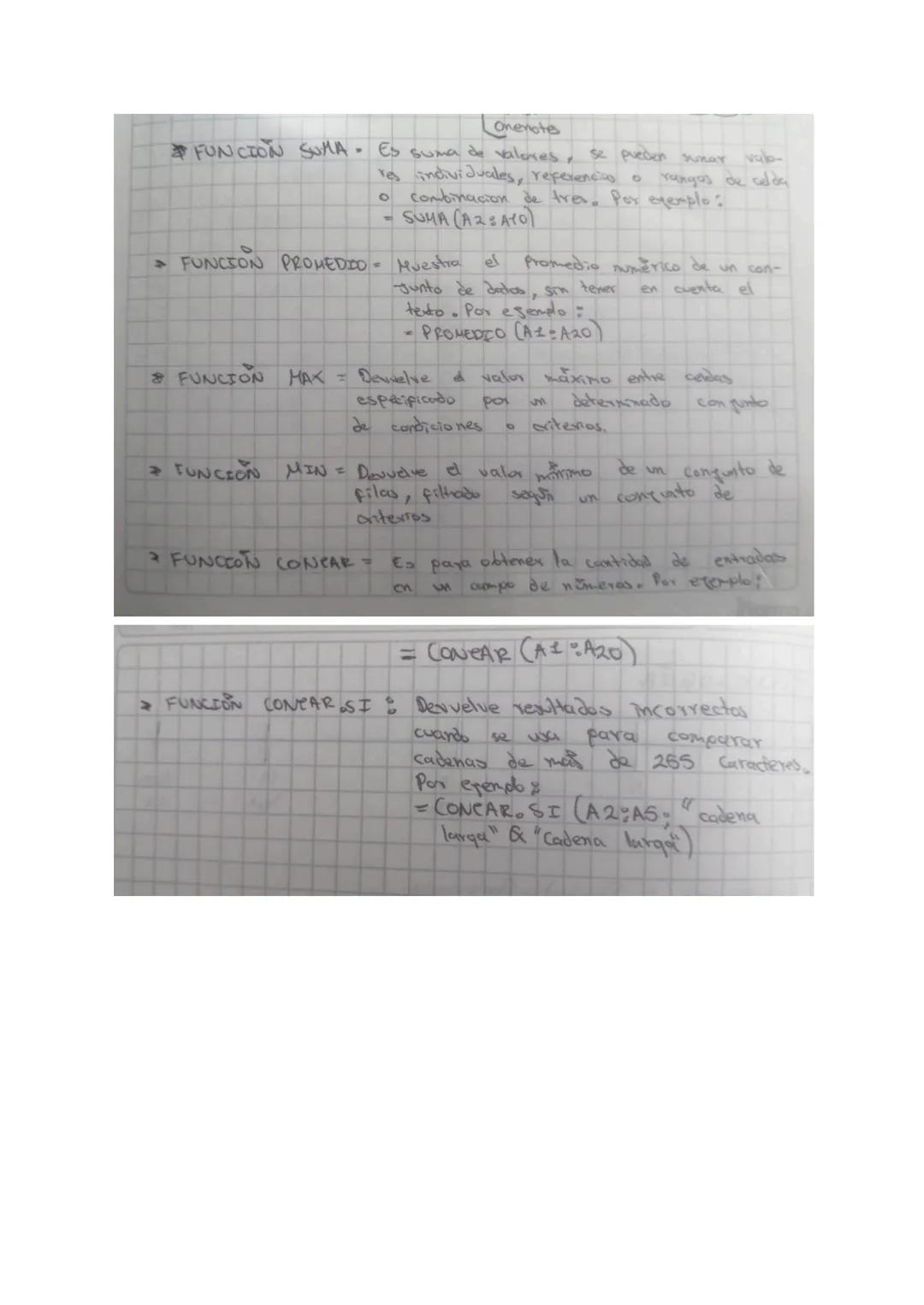 <<
Onenotes
*   FUNCION SUMA. Es suma de valores, se pueden sunar vulb-
    res individuales, referencias a rangos de culda
    o combinacio
