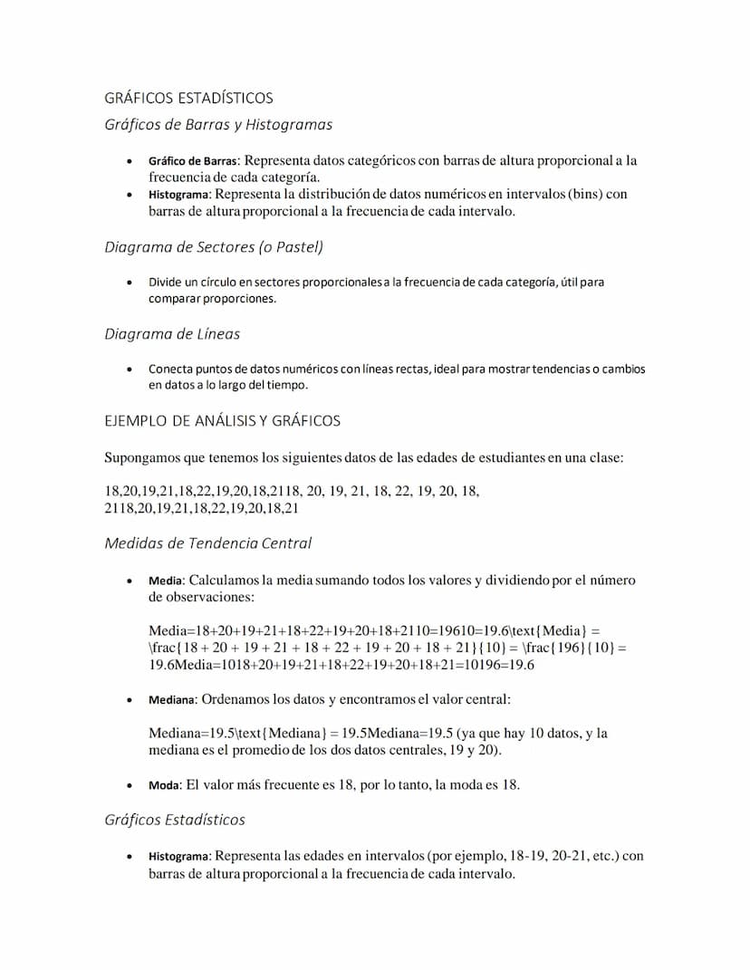 ESTADÍSTICA Y PROBABILIDAD
Medidas de Tendencia Central
Las medidas de tendencia central son estadísticas descriptivas que representan el va
