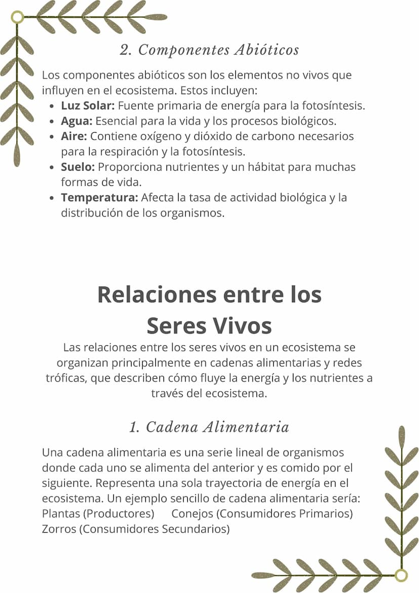 ECOSISTEMAS Y
MEDIO AMBIENTE
Componentes de un
Ecosistema
Un ecosistema es una comunidad de organismos vivos que
interactúan entre sí y con 