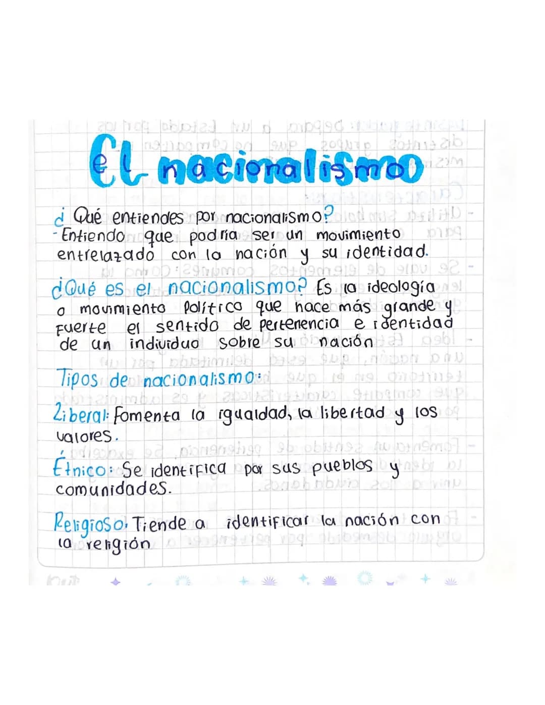 El nacinalismo
b
ziml
¿Qué entiendes por nacionalismo? D
- Entiendo que podría ser un movimiento
entrelazado con la nación y su identidad.
¿