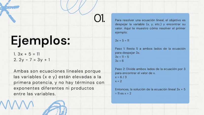 Ecuaciones
lineales
Presentado por valery Sotelo
www
VVV Que son?
Las ecuaciones lineales son expresiones matemáticas
que involucran variabl