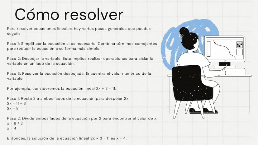 Ecuaciones
lineales
Presentado por valery Sotelo
www
VVV Que son?
Las ecuaciones lineales son expresiones matemáticas
que involucran variabl