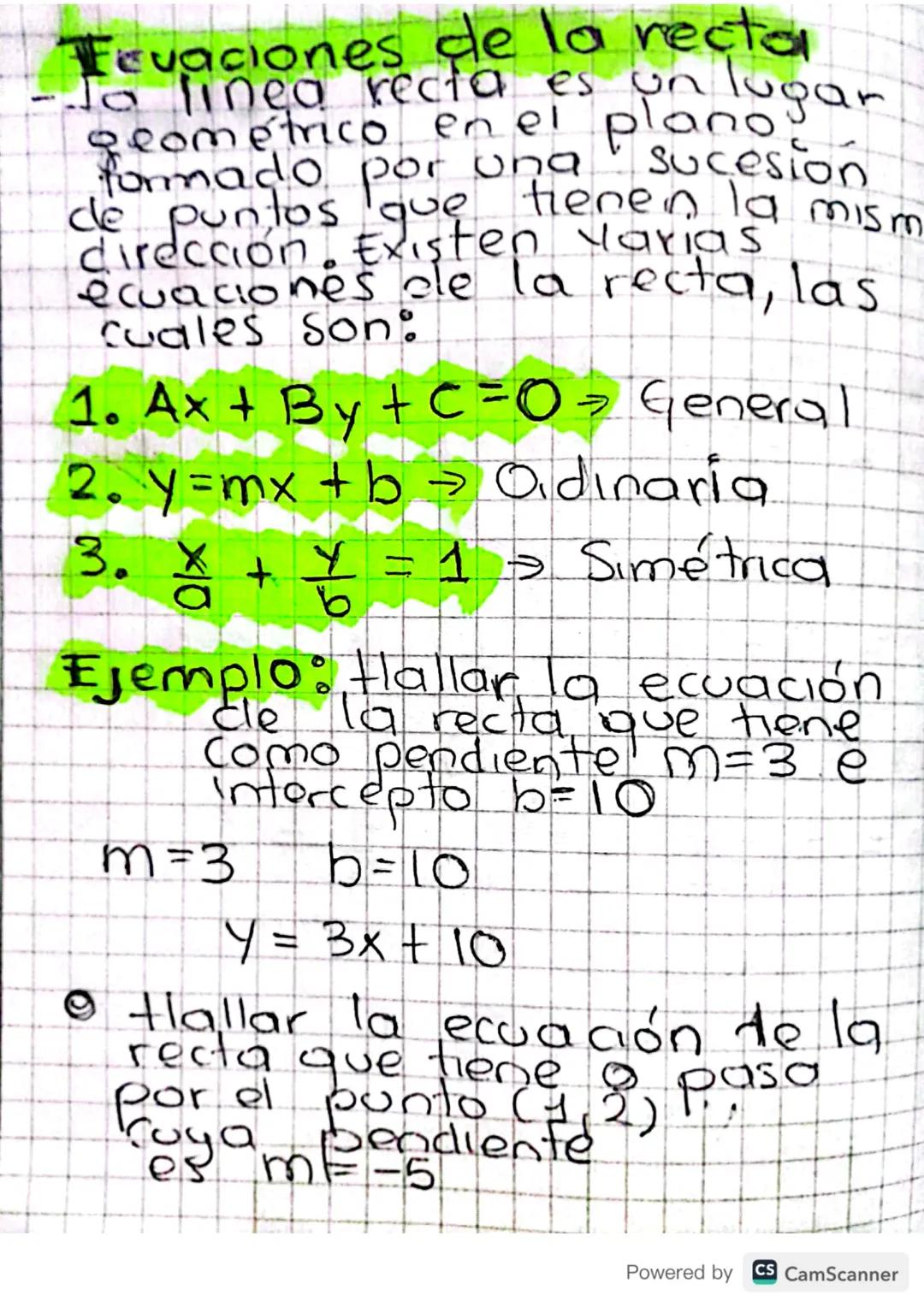 # Fevaciones de la recta
- Ja linea recta es un lugar
geométrico en el plano
formado por una sucesión
de puntos que tienen la mism
dirección