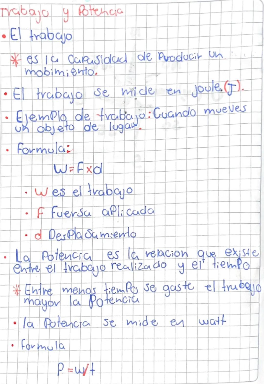 Trabajo y Potencia
•El trabajo
.
* es la Capasidad de Producir un
mobimiento.
• El trabajo se mide en joule. (F).
Ejemplo de trabajo: Cuando