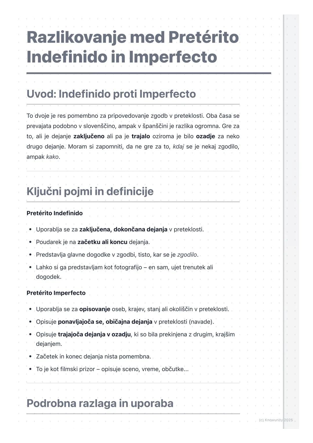 # Razlikovanje med Pretérito
# Indefinido in Imperfecto

Uvod: Indefinido proti Imperfecto

To dvoje je res pomembno za pripovedovanje zgodb