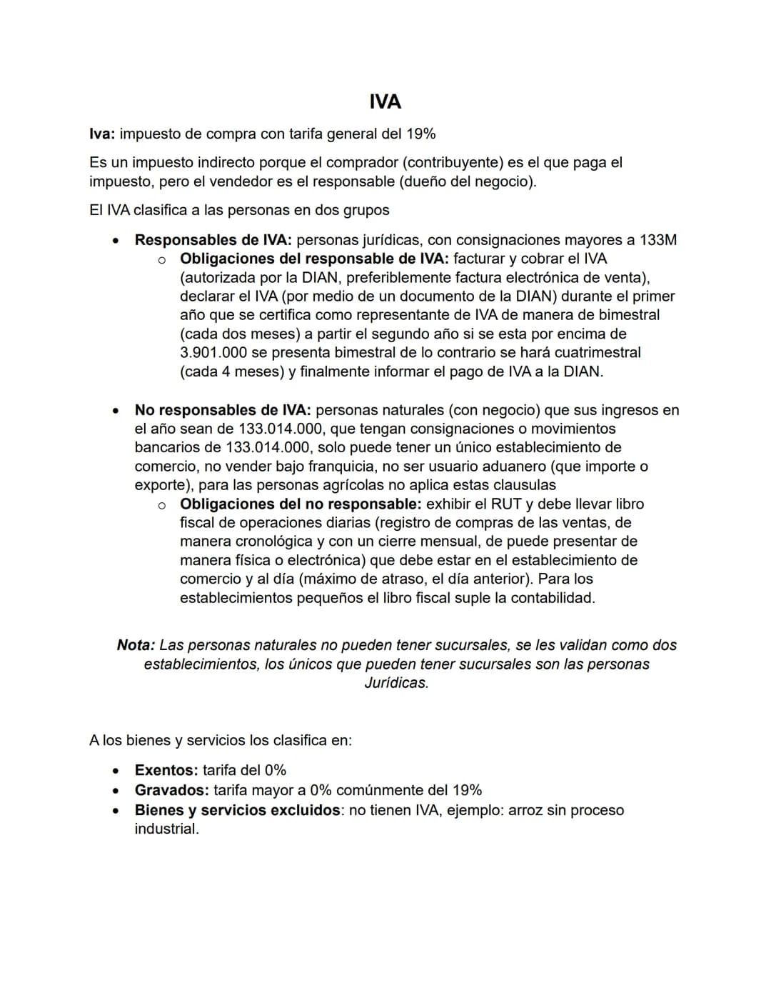 IVA
Iva: impuesto de compra con tarifa general del 19%
Es un impuesto indirecto porque el comprador (contribuyente) es el que paga el
impues