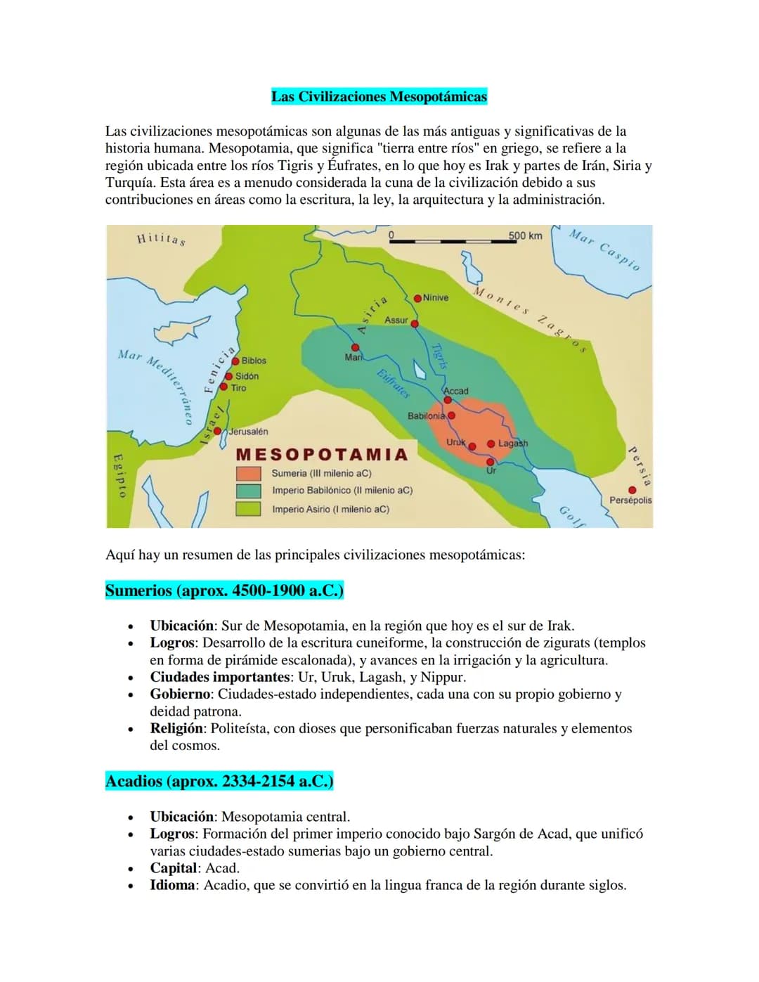 Las Civilizaciones Mesopotámicas
Las civilizaciones mesopotámicas son algunas de las más antiguas y significativas de la
historia humana. Me