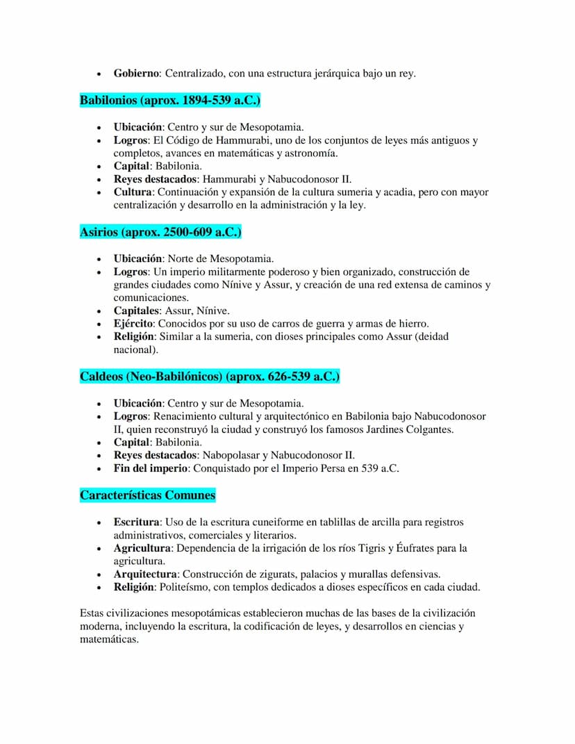 Las Civilizaciones Mesopotámicas
Las civilizaciones mesopotámicas son algunas de las más antiguas y significativas de la
historia humana. Me
