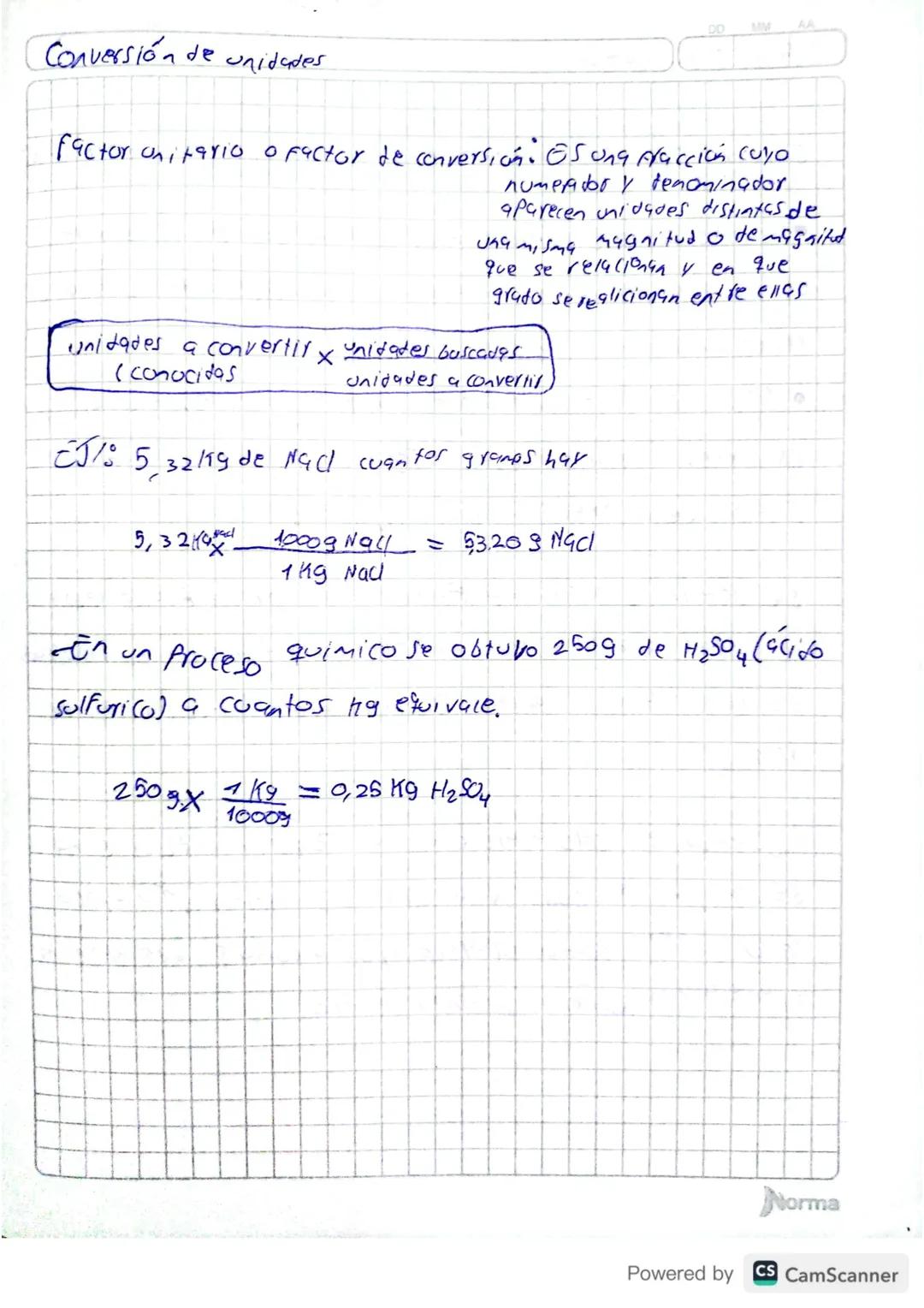 # Conversión de unidades

factor unitario o factor de conversion: ESUNG Aracción cuyo
numerabo y tenominador
aparecen unidques distintas de
