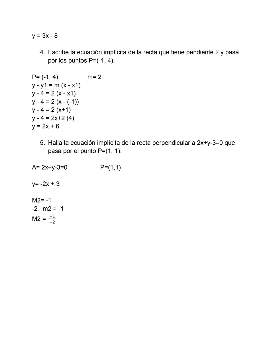TALLER DE ECUACIONES LINEALES
1. Averigua el punto simétrico de A=(5,-1) con respecto a B=(4,-2).
A=(5,-1)
B=(4,-2)
Y2-Y1
m=
X2-X1
-1-5
m=
-