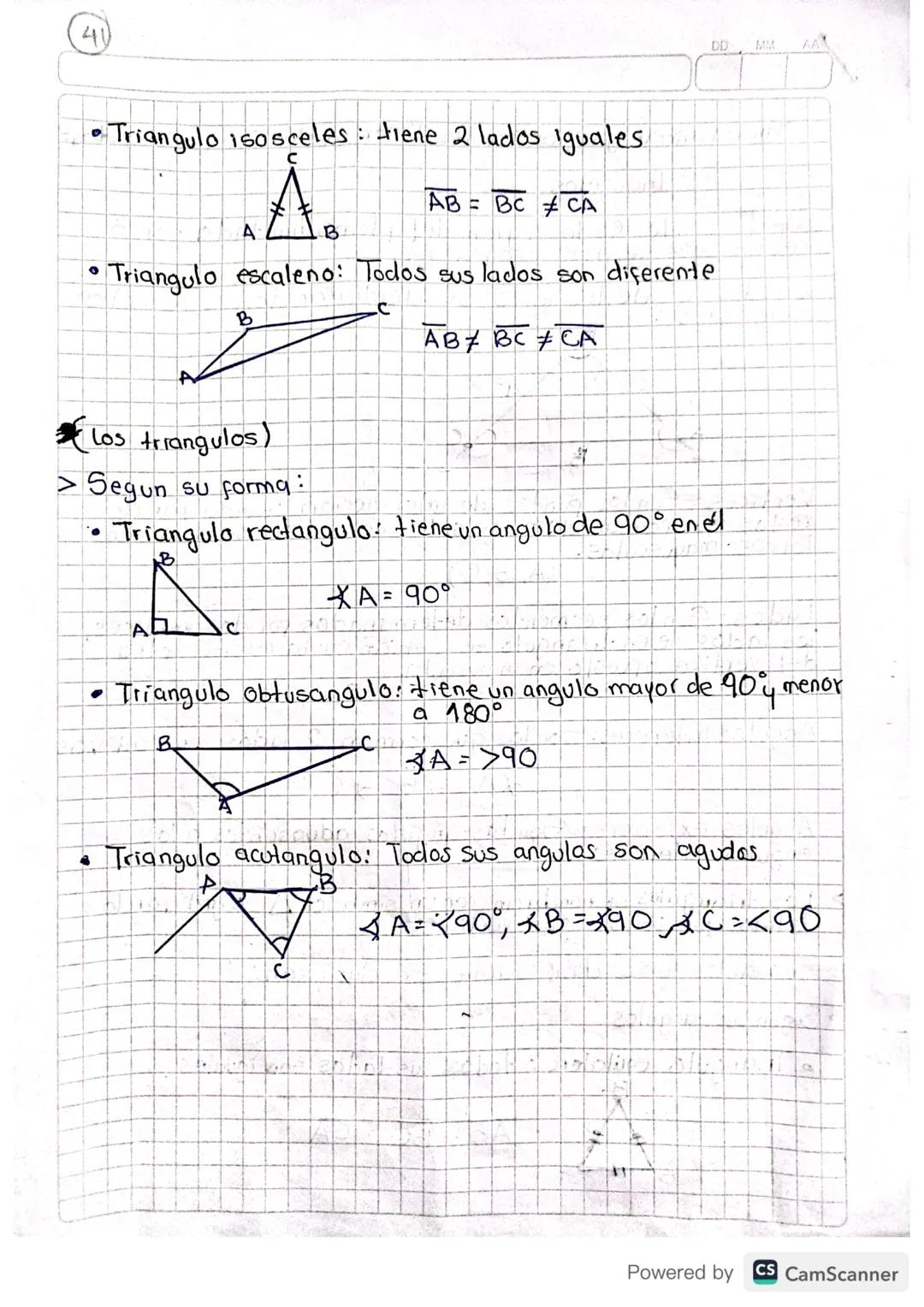 40

Tarea: Realizar ejercicios impares taller, evaluación proxima dase

Triangulos

Un triangulo es la region del plano limitada por 3
recta