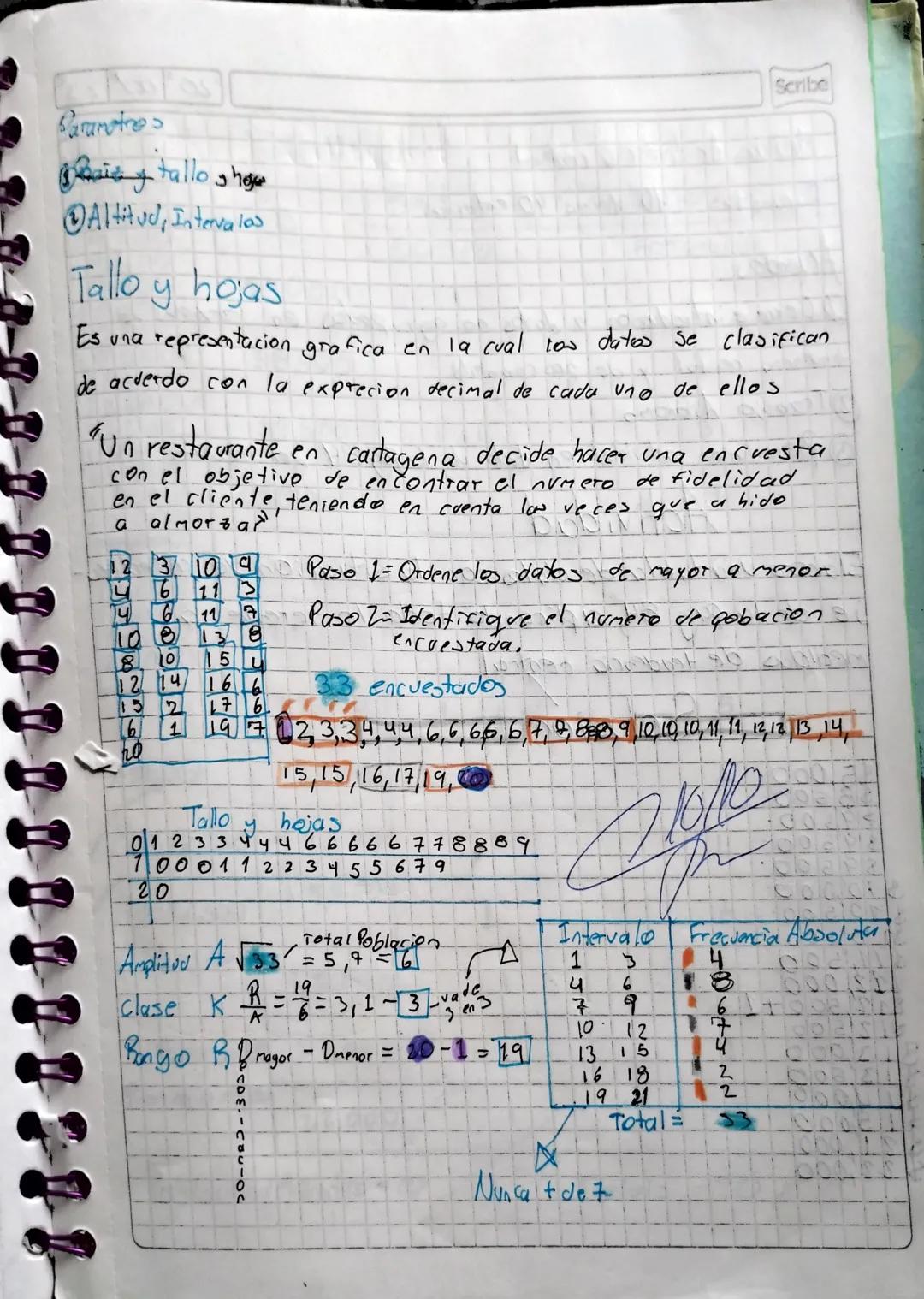 Scribe

Baranotre s

y tallo shoe

Altitud, Intervalos

Tallo y hojas

Es una representacion grafica en la cual los datos se clasifican
de a