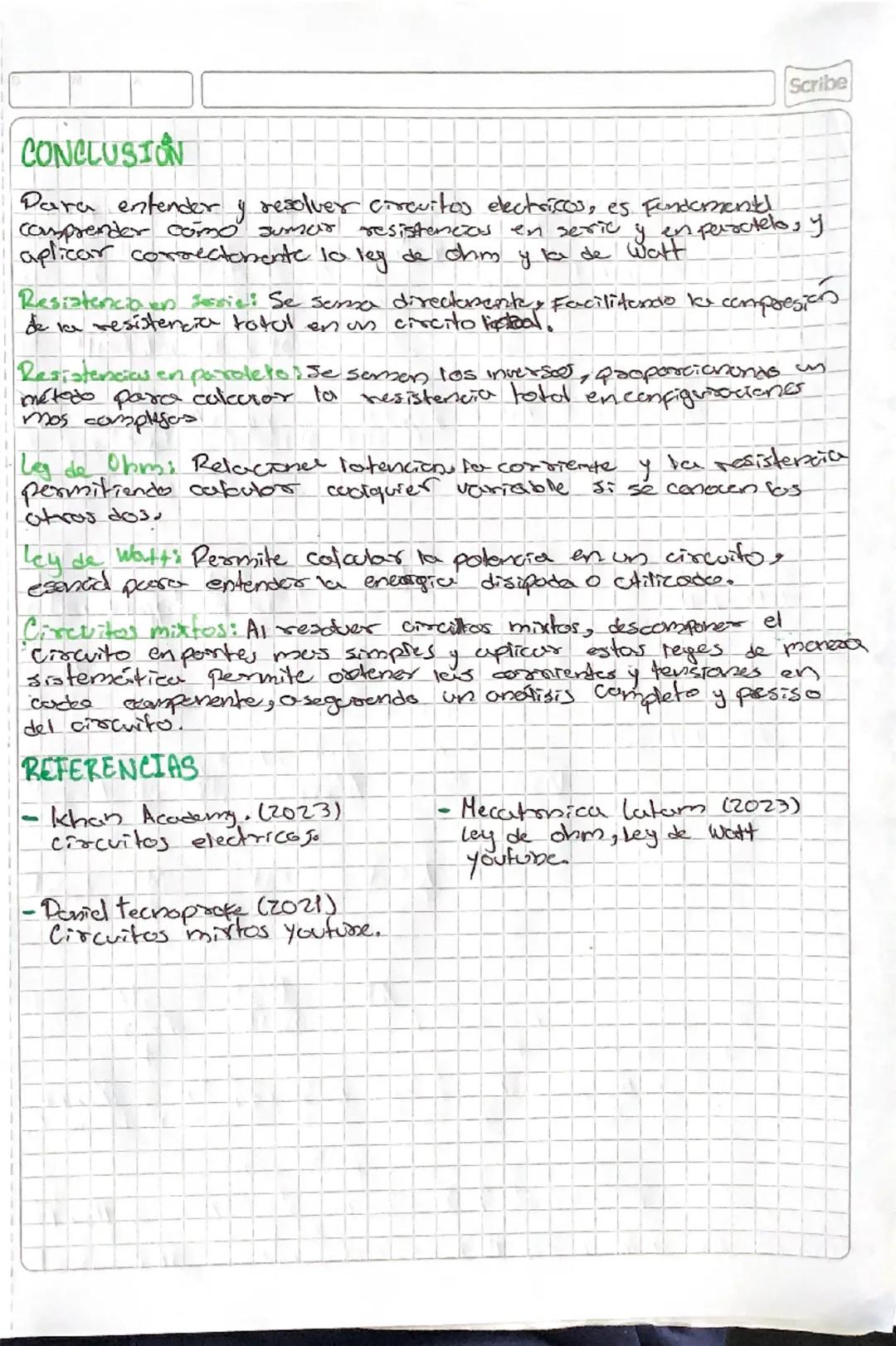Scribe
TAREA
¿Como sumar resistencies en serie y en paroleb?
SERIE
Re
M
и
Nodo
Rz
Formula: La resistencia total (R+) en serie es la sema
res