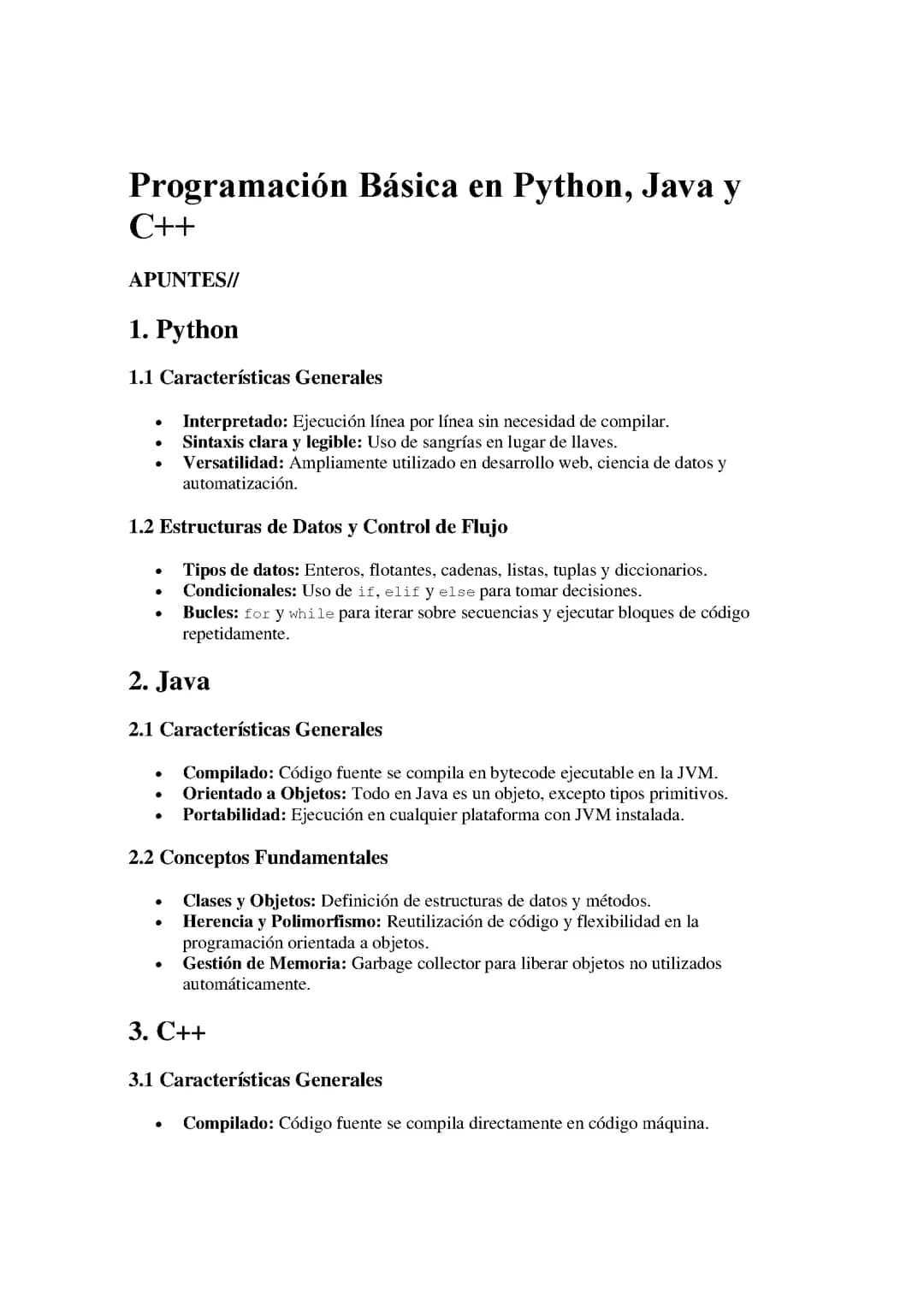 Programación Básica en Python, Java y C++