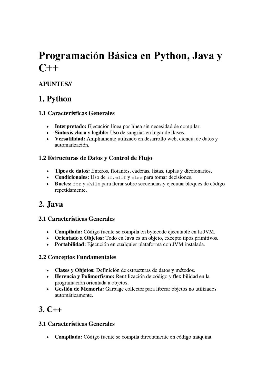 Programación Básica en Python, Java y C++