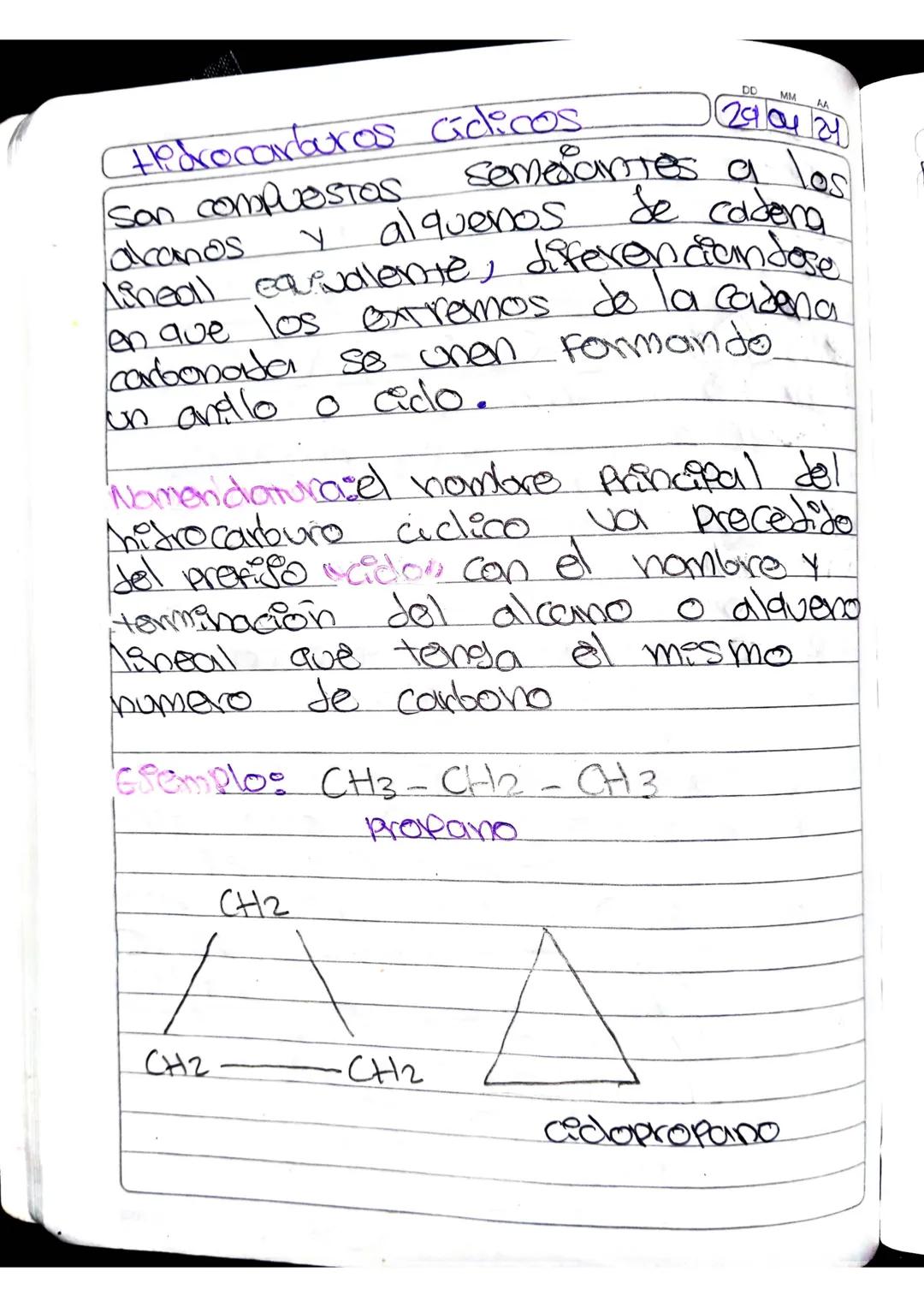 Hidrocarburos cidicos

Son compuestOS Semesantes a los
akanos Y alquenos de cadena
lineall carevalente, diferenciandose
en que los extremos 