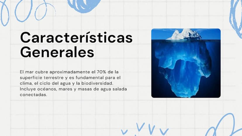 El Mar
Fuente de Vida y Misterio
www
VVV Características
Generales
El mar cubre aproximadamente el 70% de la
superficie terrestre y es funda