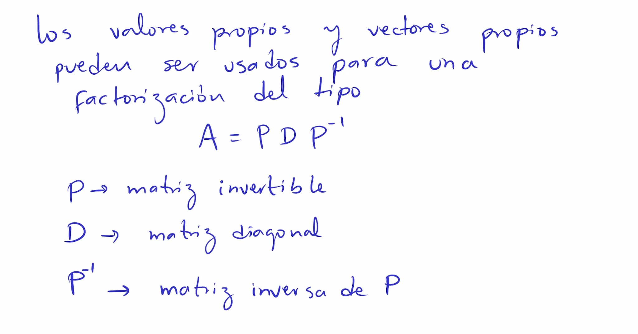 Diagonalización Los valores
y
vectores
propios
para
un a
propios
pueden ser usados
factorización del tipo
A = PDP"
P→ matriz invertible
D → 