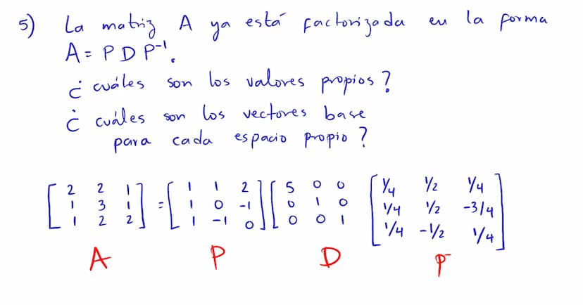 Diagonalización Los valores
y
vectores
propios
para
un a
propios
pueden ser usados
factorización del tipo
A = PDP"
P→ matriz invertible
D → 