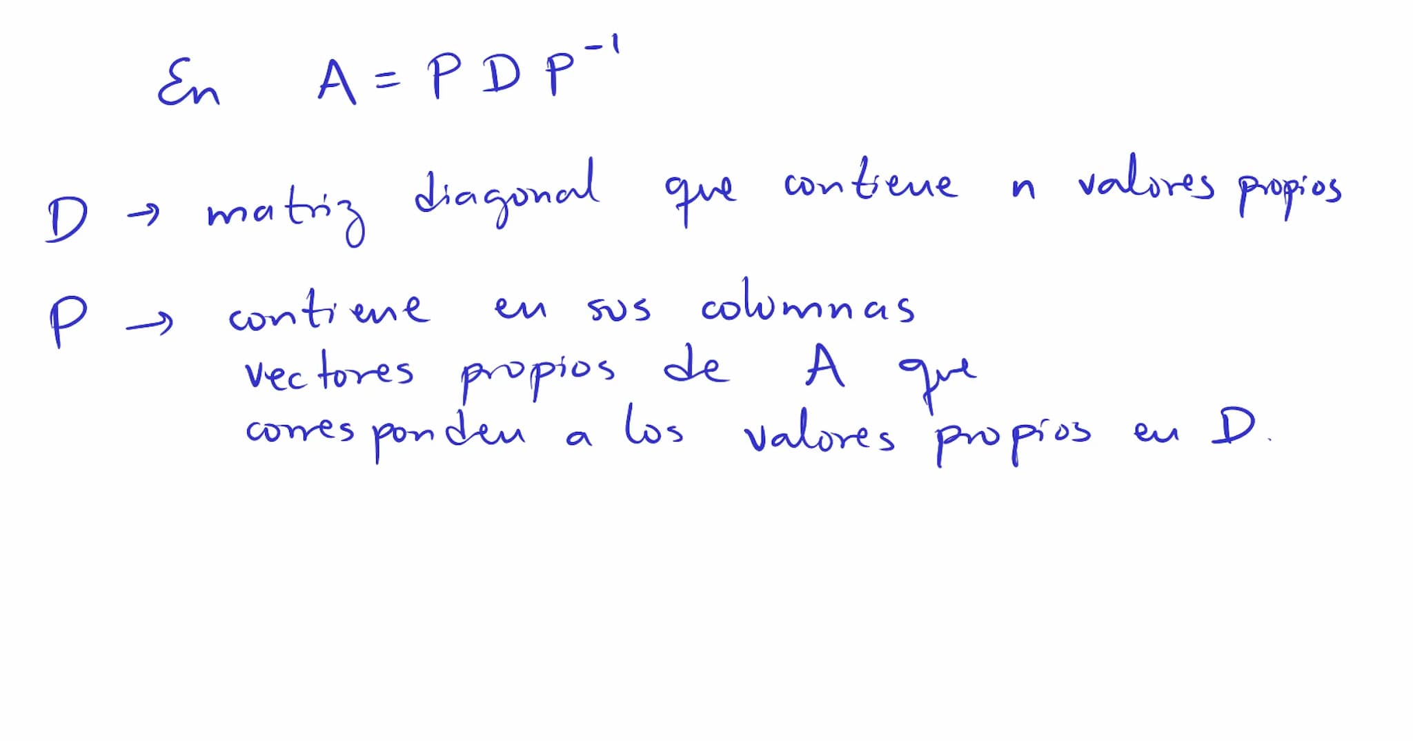 Diagonalización Los valores
y
vectores
propios
para
un a
propios
pueden ser usados
factorización del tipo
A = PDP"
P→ matriz invertible
D → 
