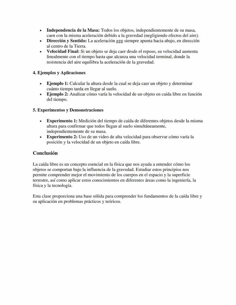 CAIDA LIBRE
Vamos a profundizar en la caída libre, un concepto fundamental en la física que describe el
movimiento de un objeto bajo la infl