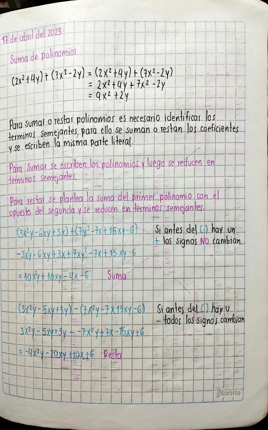 Suma y resta de polinomios 