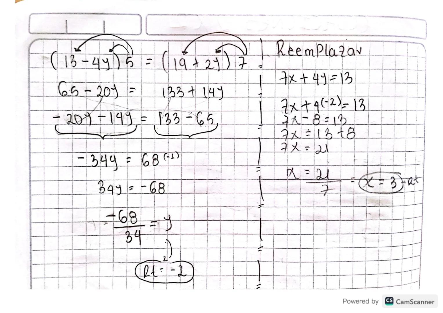ECUACIONES 2x2

Metodo de igualación: a Partir de una ecuación
lineal

①
3x-2)=-2
5x484-60

1.3x-2y=-2 2 5x+8y=-60

x=$




















