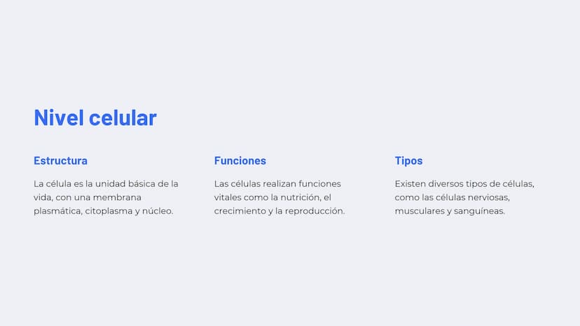Niveles de
organización
biológica
La vida en la Tierra se organiza en una jerarquía de niveles, desde lo
más pequeño hasta lo más complejo. 