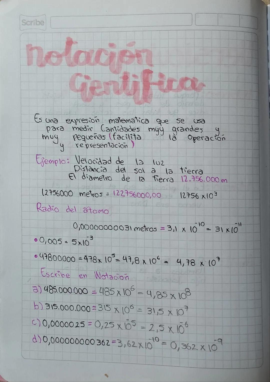 Scribe
notación
Gentifica
Es una expresión matematica que se usa
para medir Cantidades muy grandes y.
pequeñas (facilita
la Operación
repres