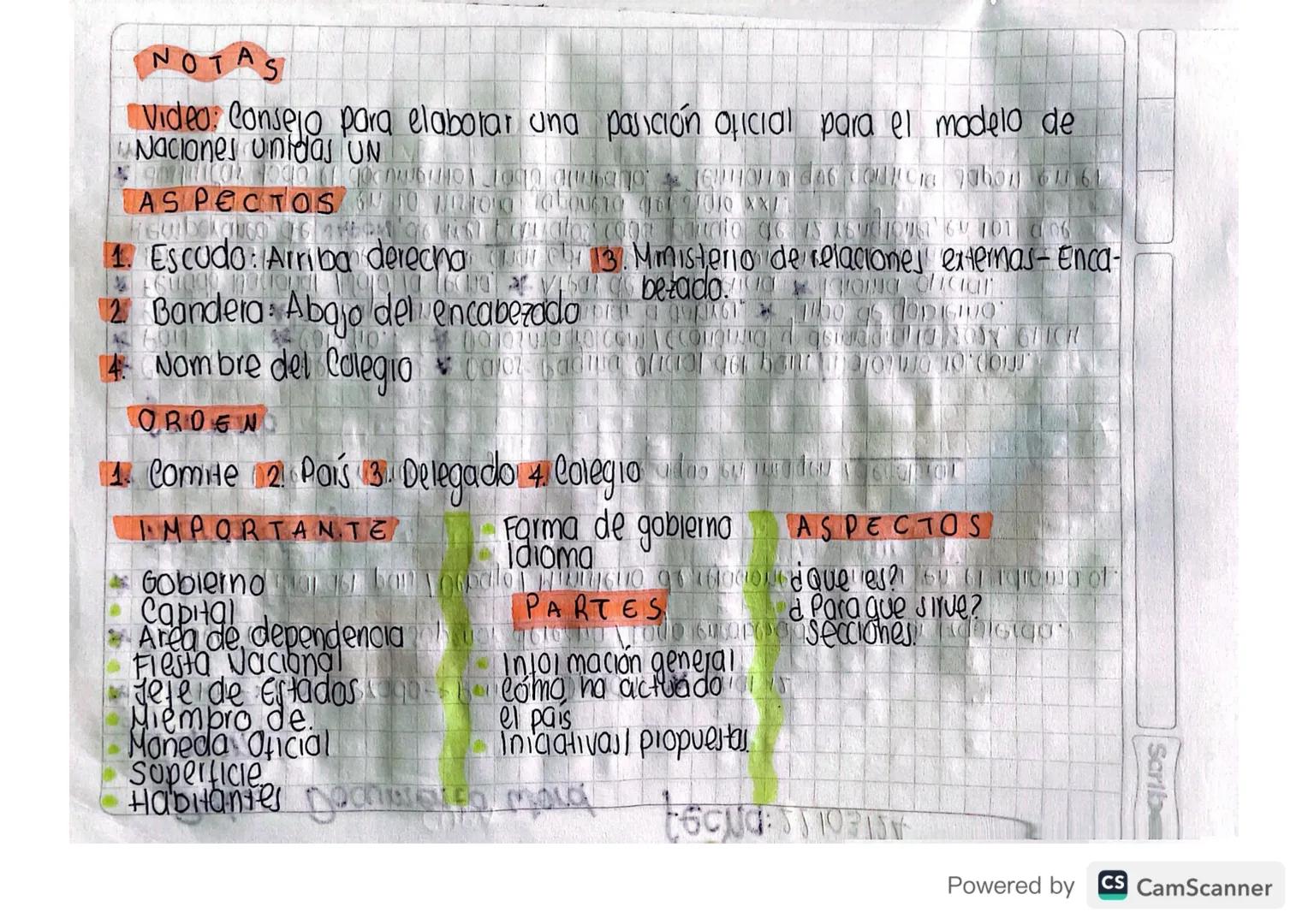 # NOTAS
Video: Consejo para elaborar una parición oficial para el modelo de
Naciones Unidas UN
AS PECTOS
1. Escudo: Arriba derecha 13. Mmist