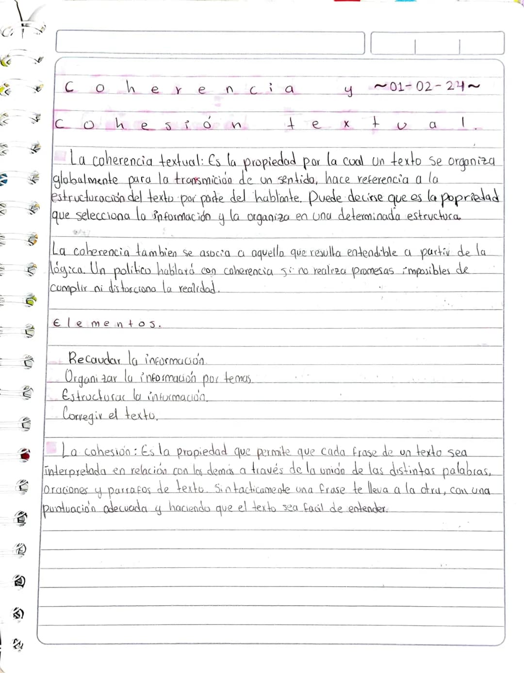 C
0
he
Y
e
ncia
У
~01-02-24~
C
0
hes
ió
n
t
e
✗ +
a
1
La coherencia textual: Es la propiedad por la cual un texto se organiza
globalmente pa