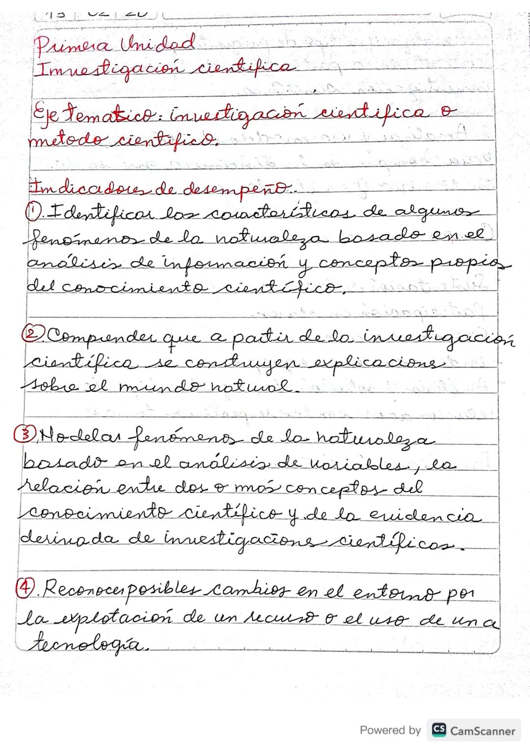 Primera Unidad

Imnestigación cientifica

Eje tematico: investigación cientifica o
metodo cientifico.

I'm dicadores de desempeño...

①. I d