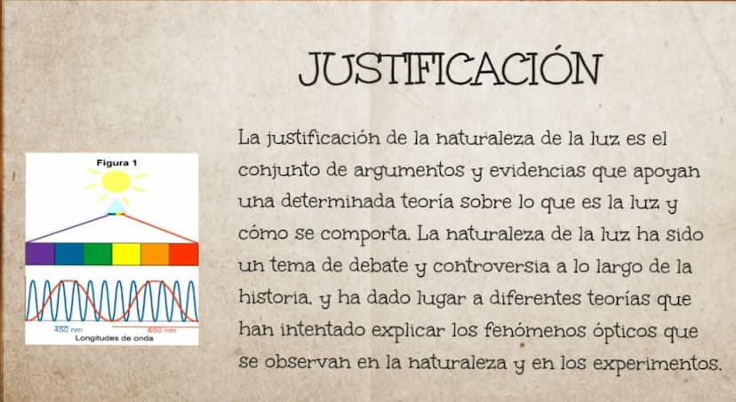 PRISMA DE NEWTON
ESPECTRO
LA LUZ SE DESCOMPONE AL PASAR POR UN PRISMA
NATURALEZA
DE LA LUZ ÍNDICE
1. Introducción
2. Justificación
3. Desarr