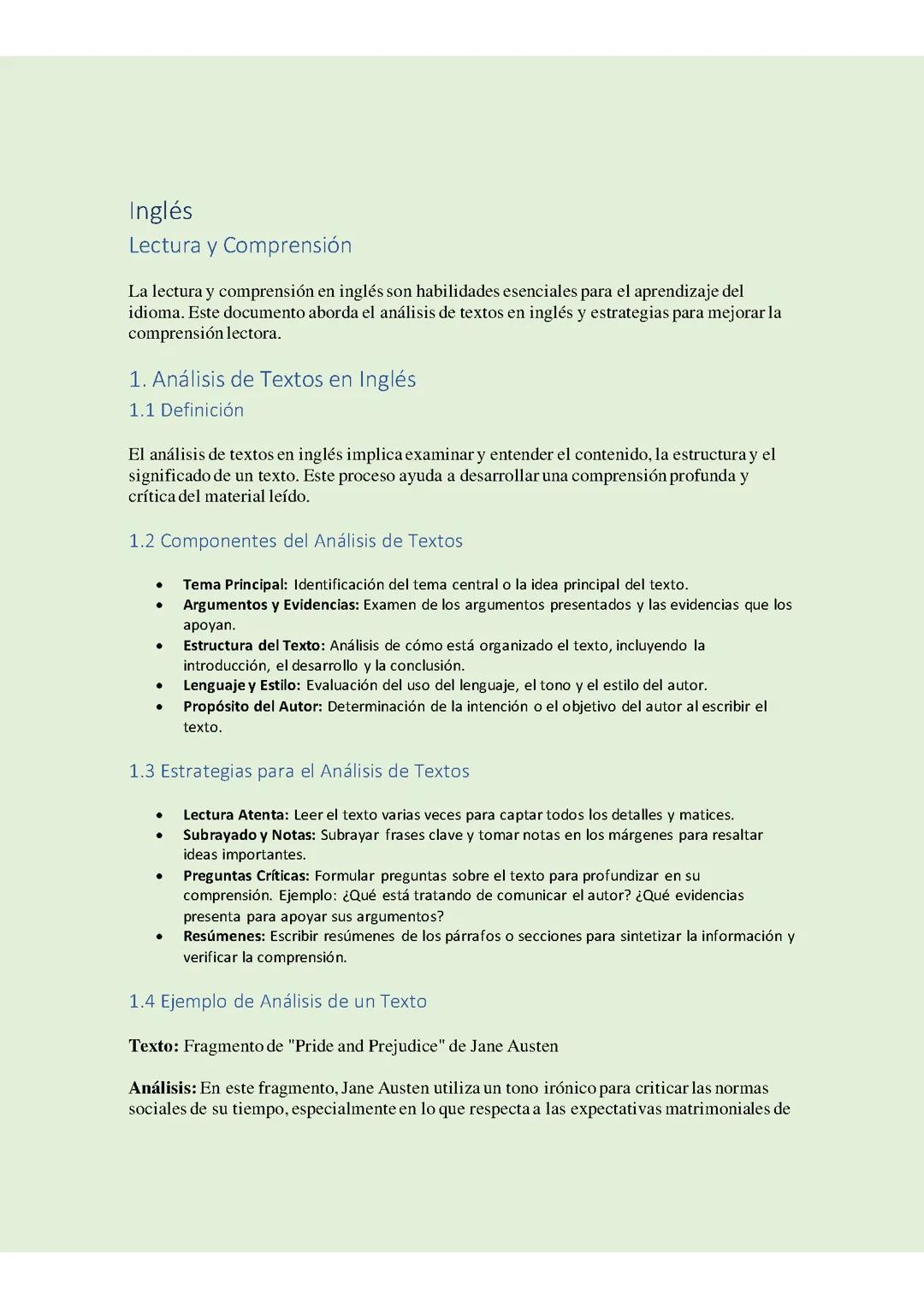 Inglés-Lectura y Comprensión