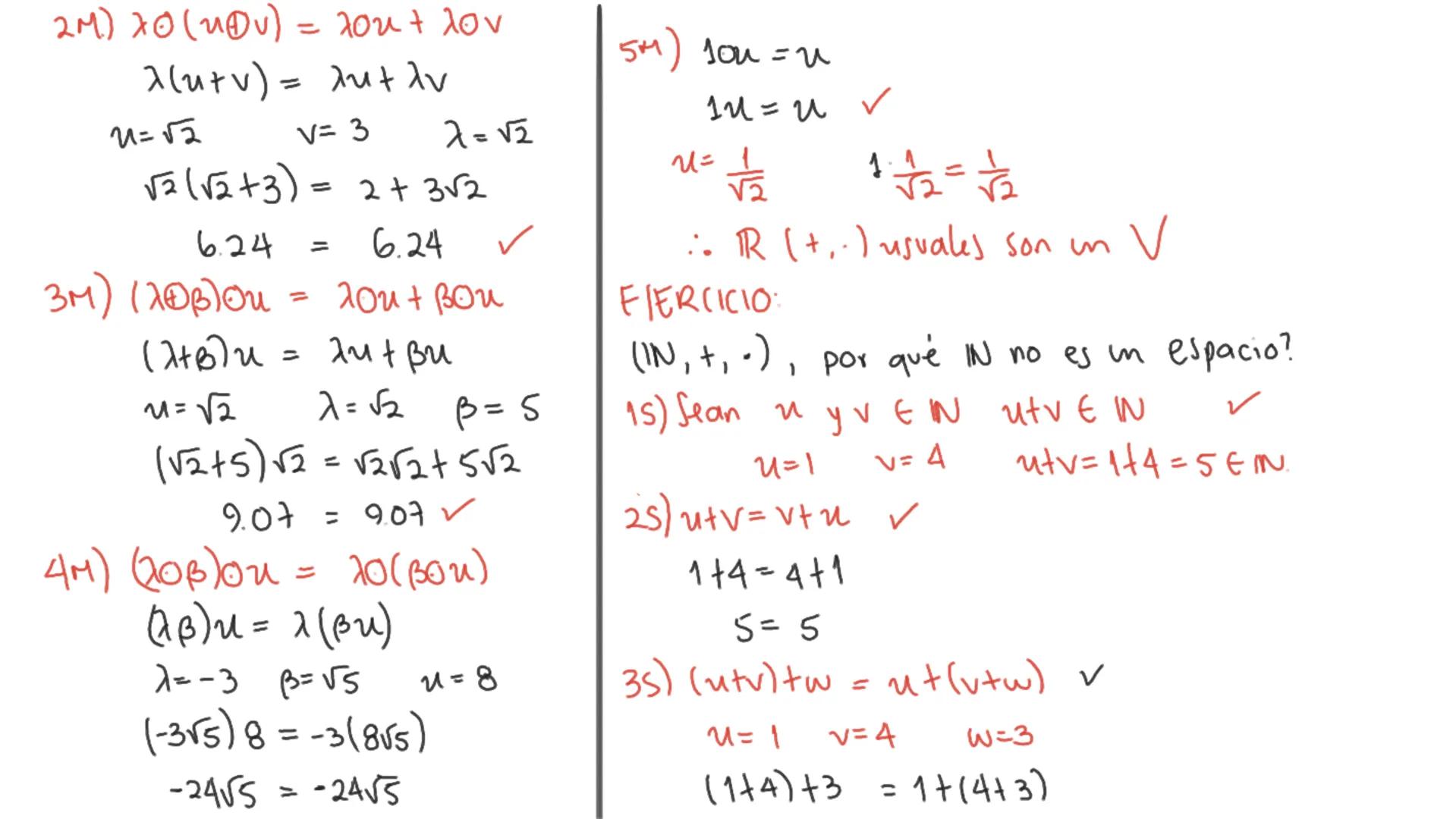Espacios vectoriales
Es una terna formada por un
in conjunto Vy
satisfacen las siguientes propiedades:
Para la suma
15) Si ny v EV, entonces