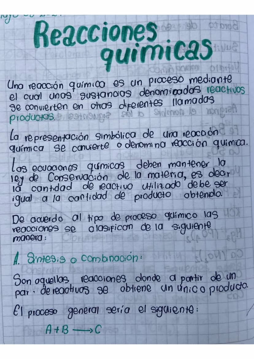 Reacciones
quimicas
tale
Una reacción quími00 es un proceso mediante
el cual unos sustancias denominados reactivos
se convierten en otras di