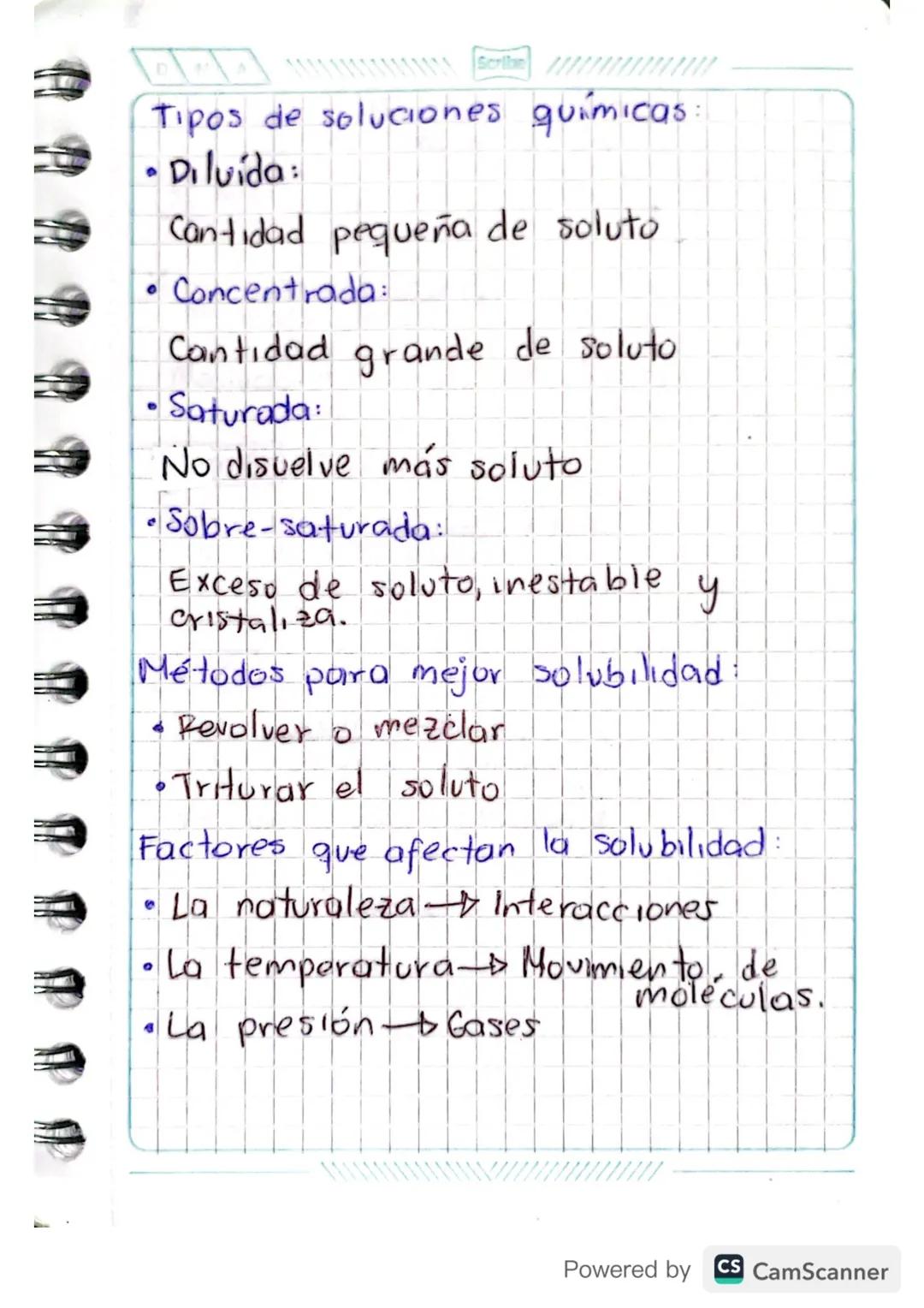Scribe
Merclas
Cambios
Físicos
Homogeneas
1 Fase
Soluto
Solución
Se disuelve
- Cantidad
•Cualquier
estado
•Solubilidad
Coloides
Heterogéneas