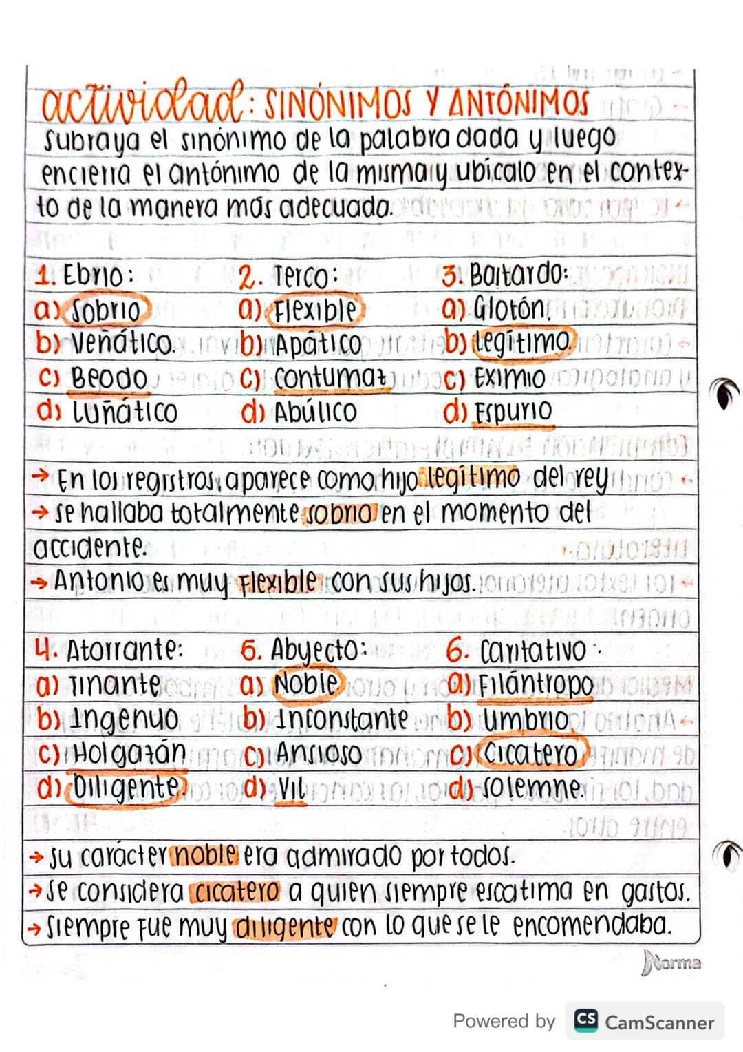 actividad: SINÓNIMOS Y ANTÓNIMOS
171
TE
Subraya el sinónimo de la palabra dada y luego
encierra el antónimo de la misma y ubicato en el cont