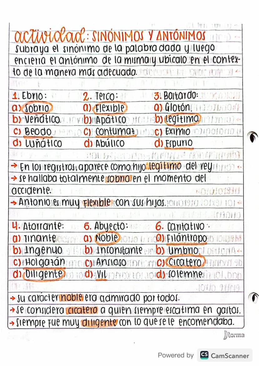 actividad: SINÓNIMOS Y ANTÓNIMOS
171
TE
Subraya el sinónimo de la palabra dada y luego
encierra el antónimo de la misma y ubicato en el cont