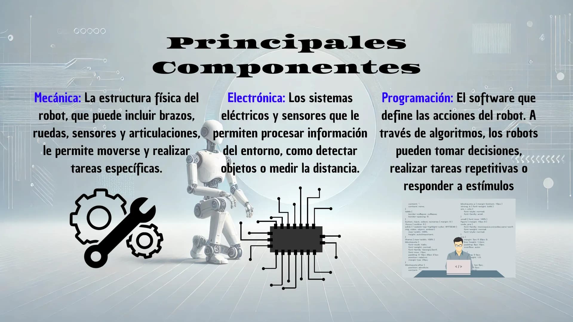 ROBÒTICA
Es una rama de la tecnología que se enfoca en diseñar,
construir y programar robots. Los robots son máquinas
programables que puede