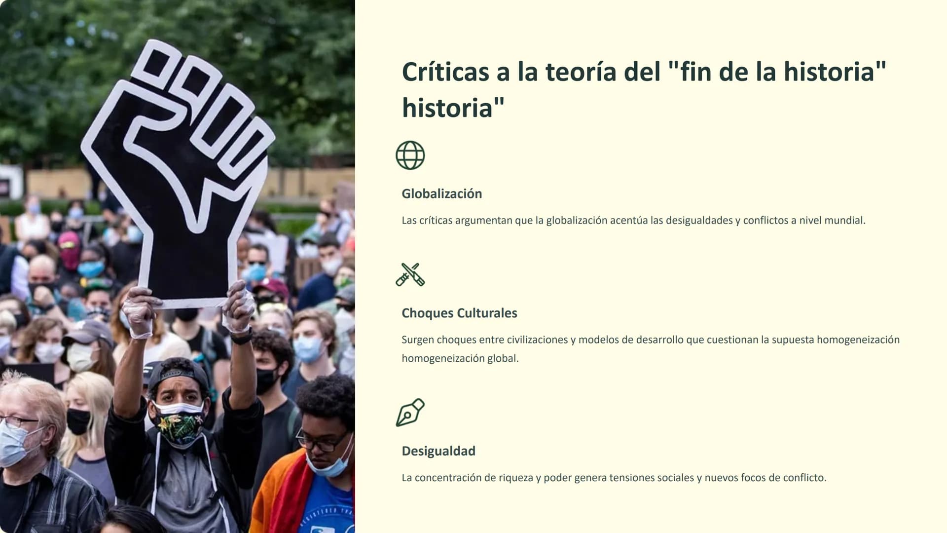 Filosofía de la
historia: Hegel, Marx y
Marx y Fukuyama
La filosofía de la historia analiza los patrones y
significados en el desarrollo de 