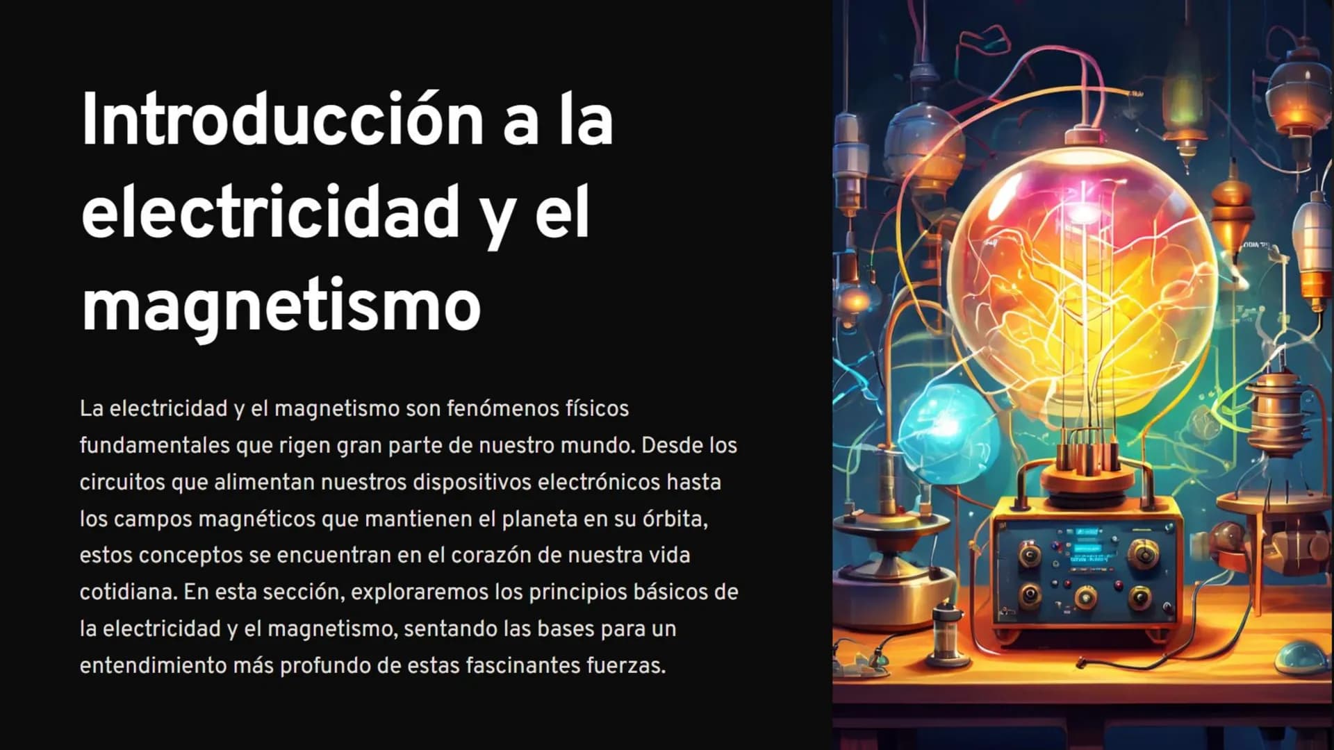 B
Introducción a la
electricidad y el
magnetismo
La electricidad y el magnetismo son fenómenos físicos
fundamentales que rigen gran parte de