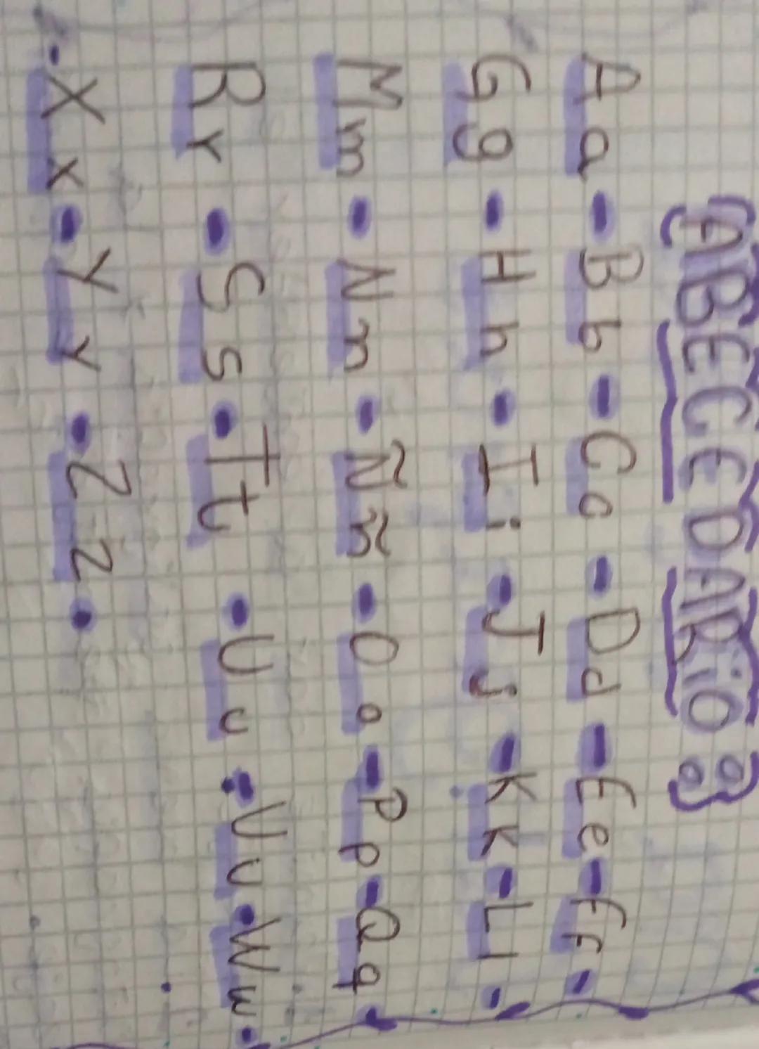 1. abecedario
ABCDEFG
HIJKLMN
OPQRSTU
UVWXYZ * A B C D E F GHIJ
K L M N O P Q
RS
2.
TUVWXY ABECEDARIO
Aa-Bb-Cc-Dd-Ee-ff
Gg-Hh-Ii-Jj-Kk-Ll
Mm