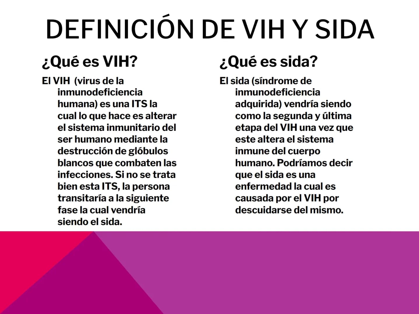 EL VIH Y
SIDA TABLA DE CONTENIDO
-
-¿Qué es una ITS?
-¿Qué es el VIH y sida?
-
Síntomas.
- Tratamientos.
Diferencia entre VIH y sida.
- Hist
