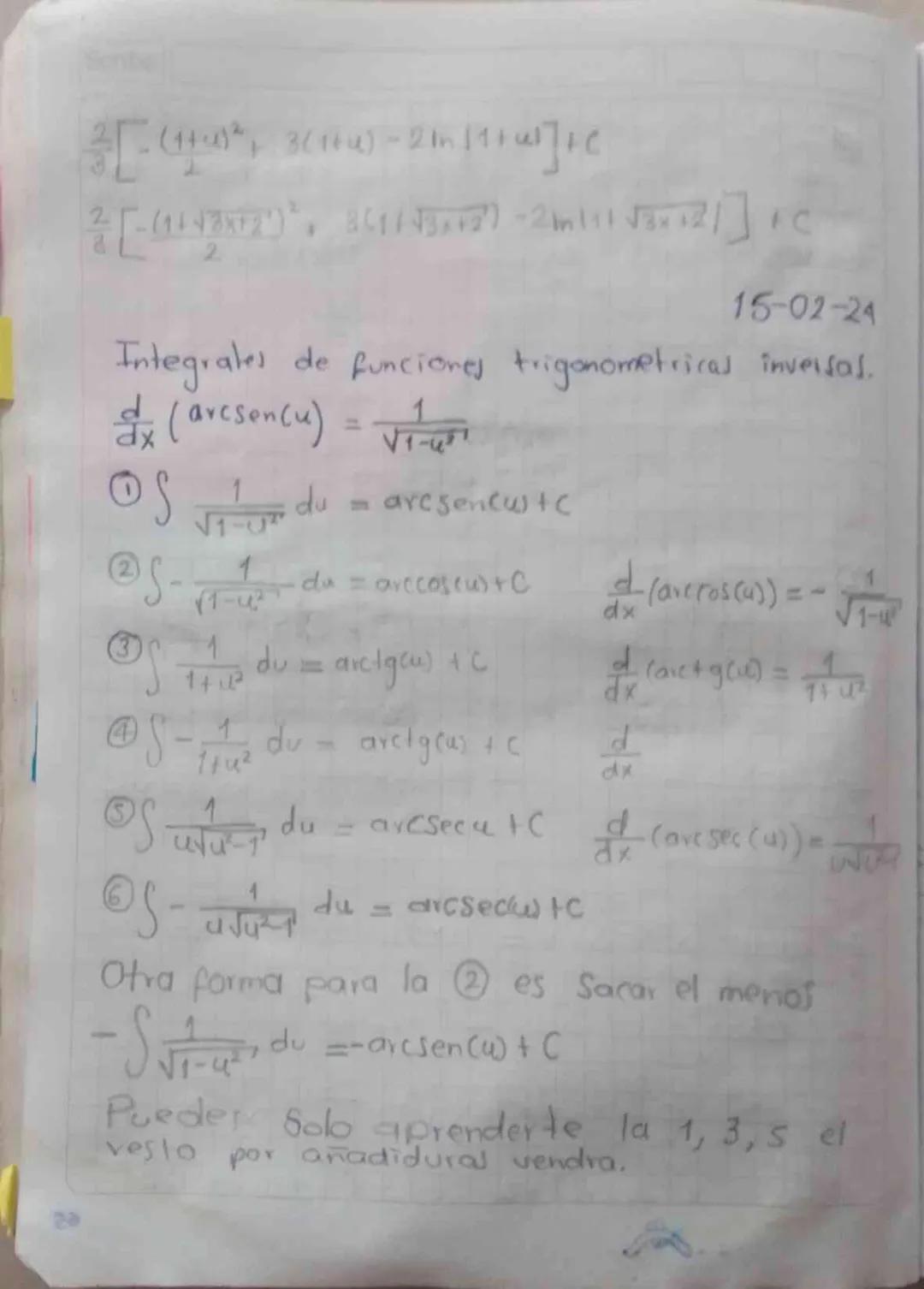07 02 24
Catulo Integral.
Scribe
Antiderivada: Se dice que una funcion F(x) es una antiderivada
(o primitiva) de la funcion f(x) en el
F'(x)