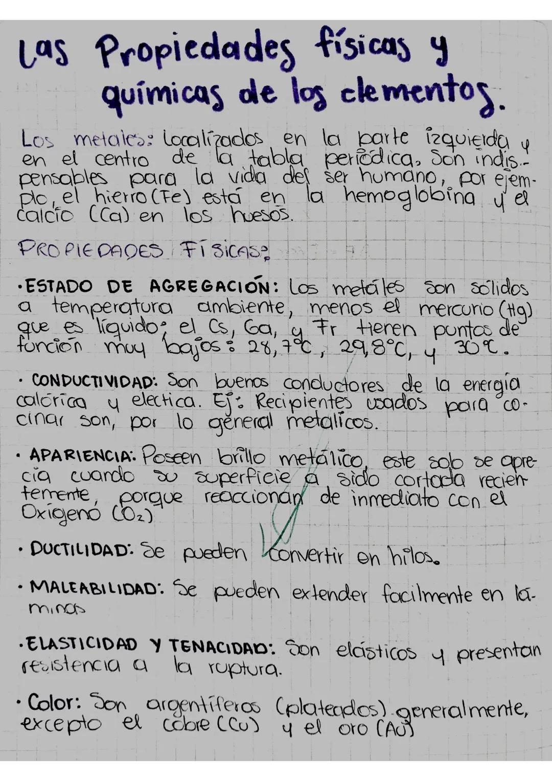.
Las Propiedades físicas y
químicas de los clementos.
Los metales: Localizados en la parte izquierda y
en el centro de la tabla periodica, 