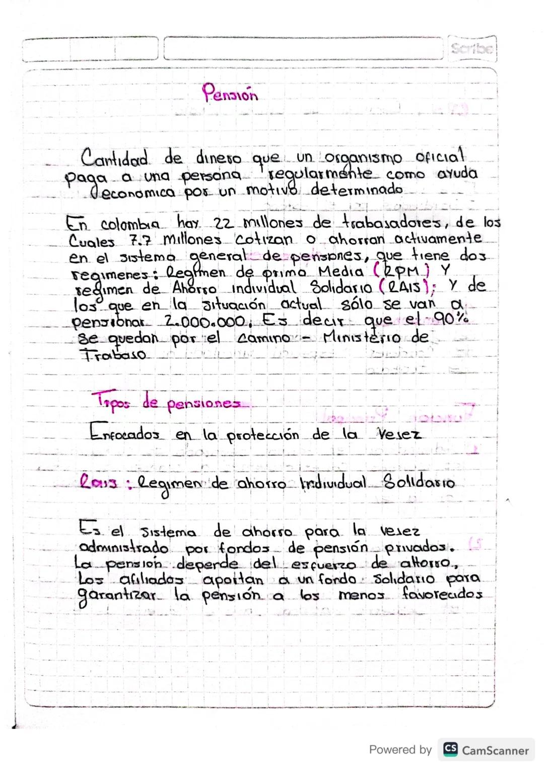 Scribe
Pension
Cantidad de dinero que un organismo oficial
paga a una persona regularmente como ayuda
economica por un motive determinado
En