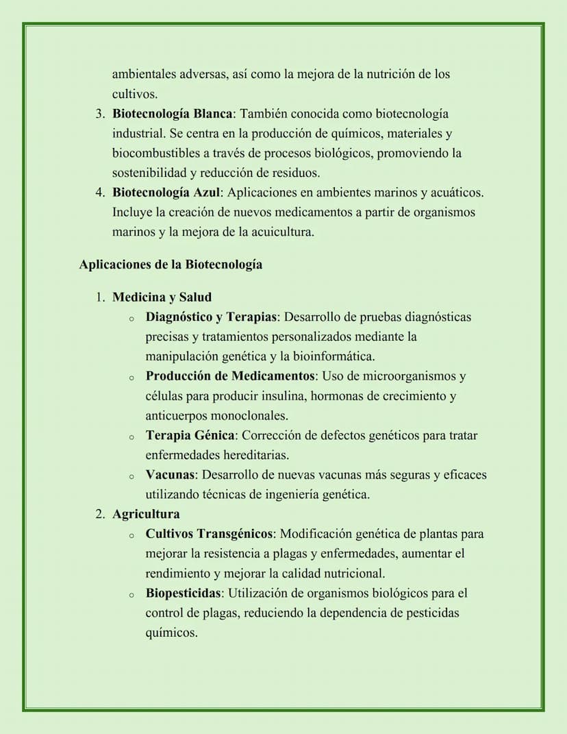 BIOTECNOLOGÍA Y SUS
APLICACIONES
La biotecnología es una rama de la ciencia que utiliza organismos vivos,
sistemas biológicos o sus derivado